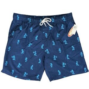 US Apparel‎ Mens 3XL Swim Trunks Navy Blue Palm Tree Mesh Lined Board Shorts